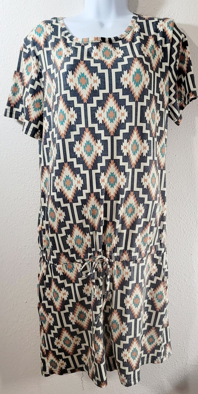 Crazy Train Beige Green Black Aztec Print Romper XL Lightweight Soft Stretch